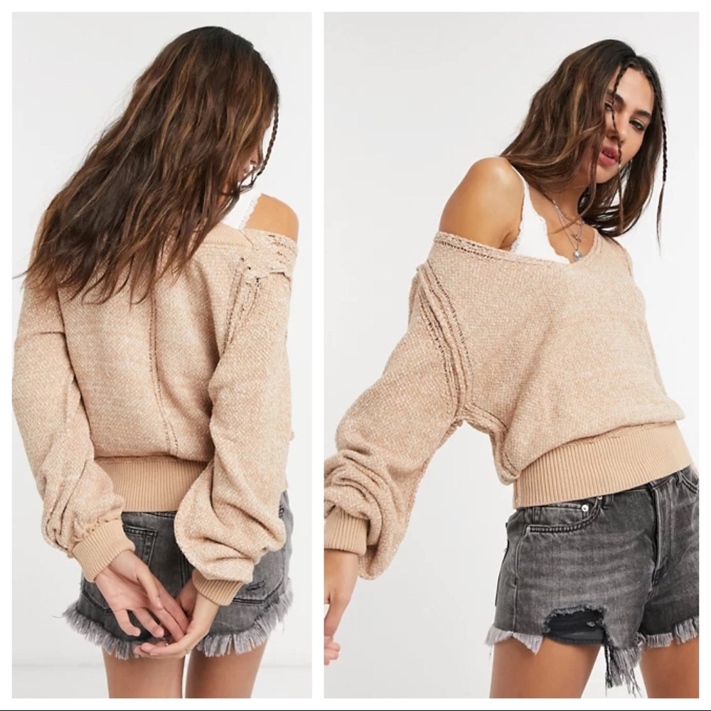 FREE PEOPLE BOHO PULLOVER V-NECK LUXE KNIT TOP A2C - Picture 10 of 12